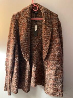 Talbots Brown Multi Shawl-Collar Open-Front Cardigan